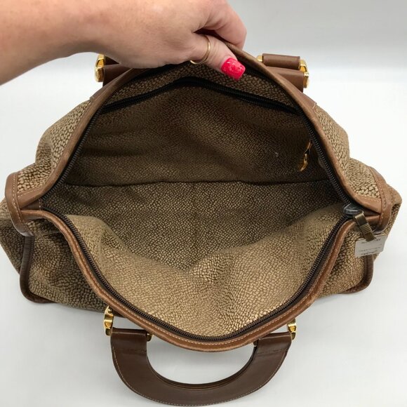 Borbonese Brown Suede Redwall Quail Print Satchel Bag - Picture 11 of 11